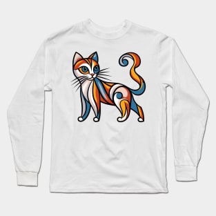 Pop art cat illustration. cubism cat illustration Long Sleeve T-Shirt